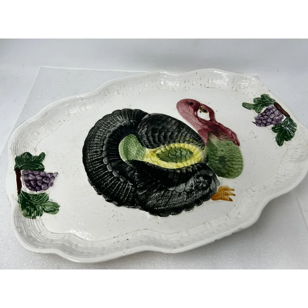Turkey Serving Platter Thanksgiving Holiday 19x13 Ceramic Painted Glazed‎